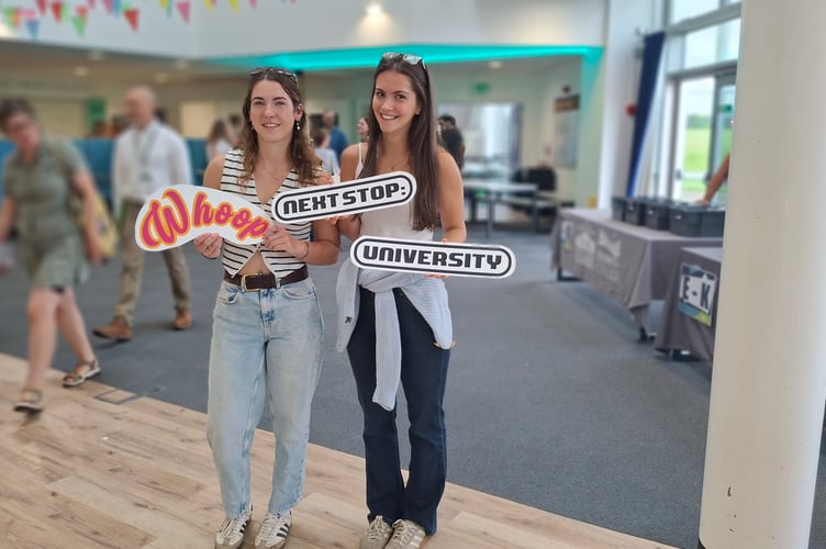 Sophie and Iona celebrate their diploma results at Truro College