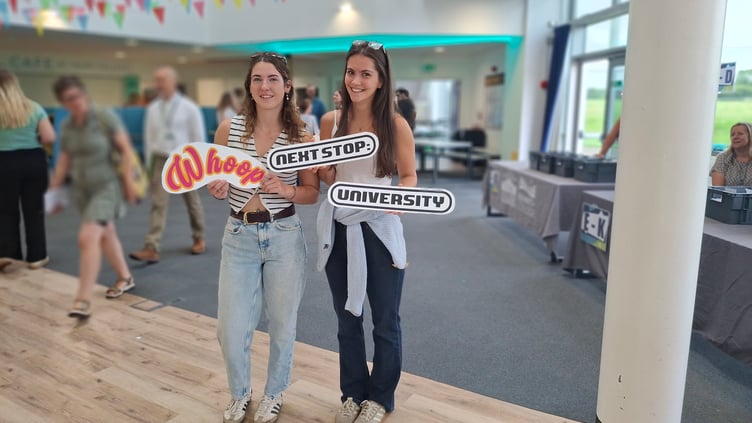 Sophie and Iona celebrate their diploma results at Truro College