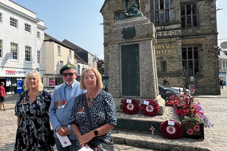 Diane Smith, Malcolm Bell and Alison Adams at the VJ memorial service in Truro
