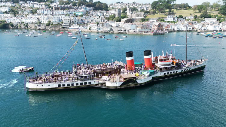 Waverley, the world’s last seagoing paddle steamer, in the picturesque Fowey Harbour
