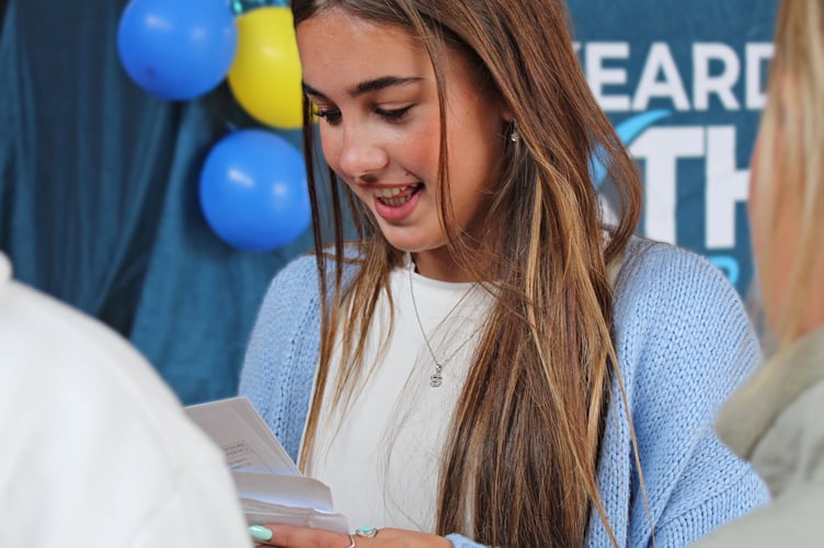 This Liskeard student takes a close look at her results sheet 