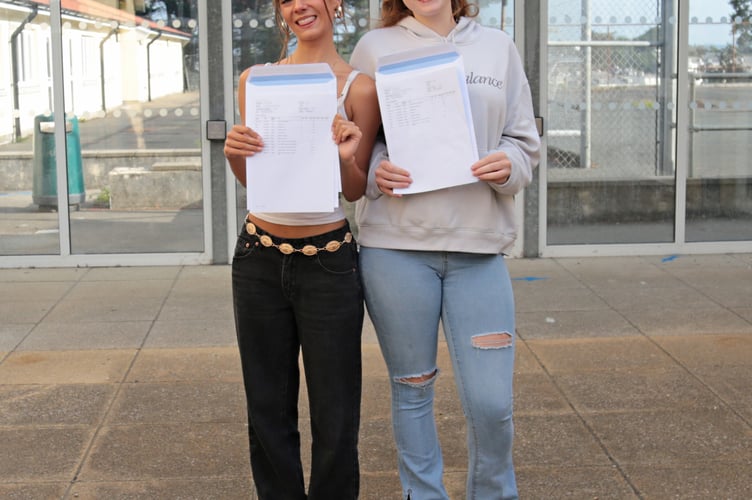 Bonnie and Emily celebrate their GCSE results at Saltash Community School