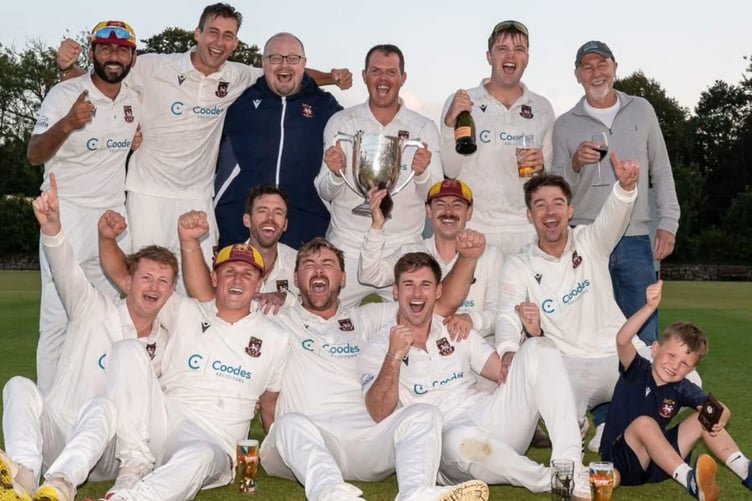 Penzance celebrate winning the 2025 ECB Cornwall Premier League title.