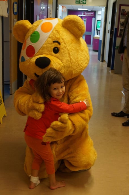 Kirstie's daughter meets Pudsey Bear at the Royal Cornwall Hospital