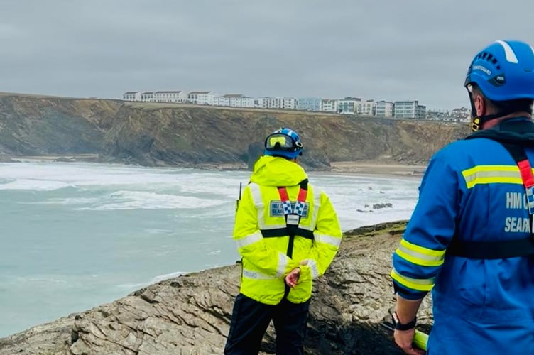 Members of Newquay Coastguard Search and Rescue Team look on as the Coastguard helicopter 924 scoured the coastline during the search (Picture: Newquay Coastguard Search and Rescue Team)