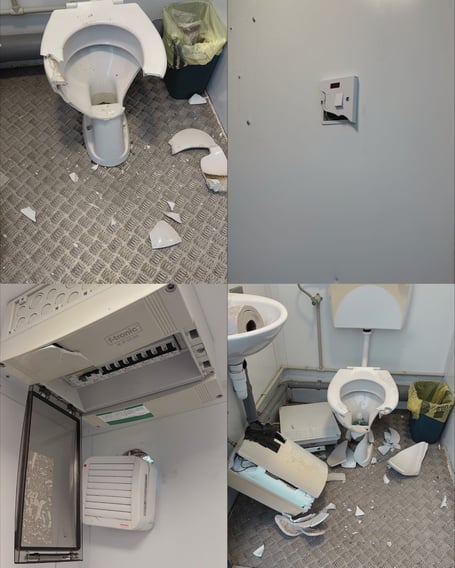 The extensive damage to the public toilets at Concrete Waves (Picture: Newquay Town Council)