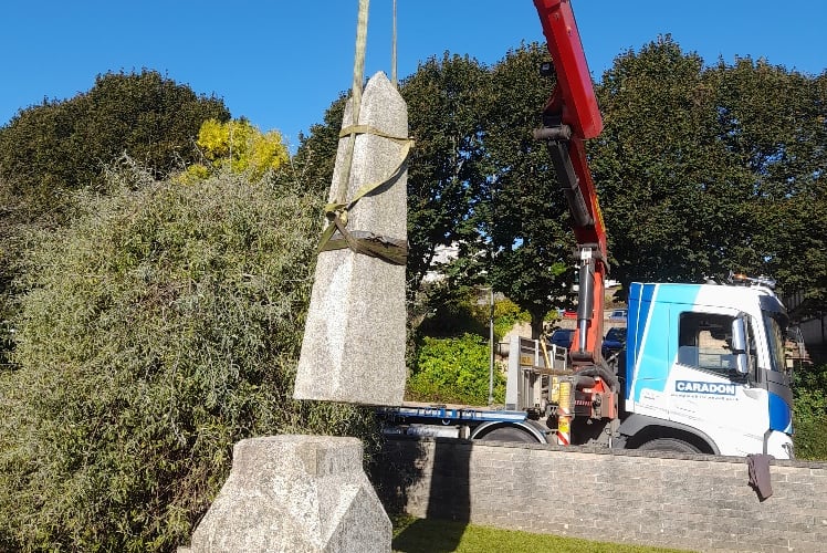 The Henry Williams Obelisk during relocation