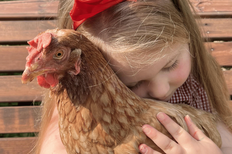 Poppy, five, and adopted hen Veronica 