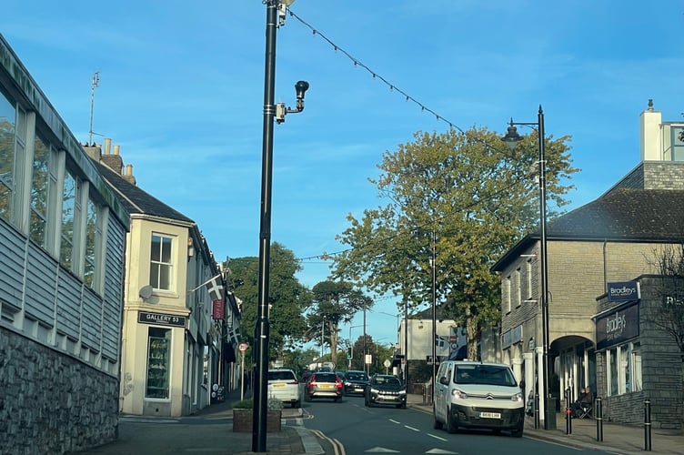 One of the new CCTV cameras that has been installed in Saltash Fore Street (Picture: Cornish Times)