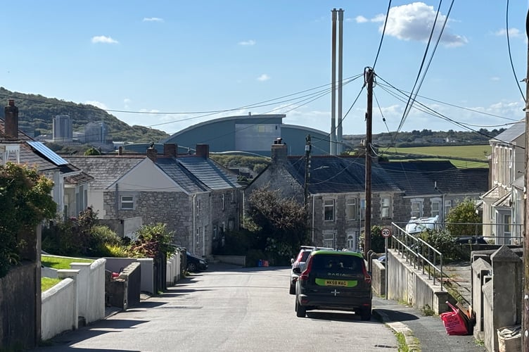 The incinerator looms over the village of St Dennis.
