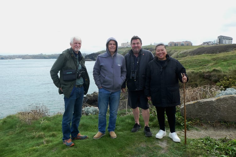 (L-R) Michael Woodman, Graham Buckingham, Rob Nicholls, and Rowena Castillo-Nicholls enjoying the nature on the headlland (Picture: RSPB Kernow)