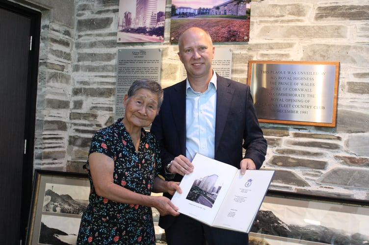 Theresa Chan alongside China Fleet Country Club, Managing Director Dean Bennett, who invited to visit the club for a special tour of its Hong Kong heritage archives and memorabilia.  