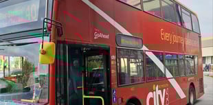 Bus clips hospital canopy at Royal Cornwall Hospital