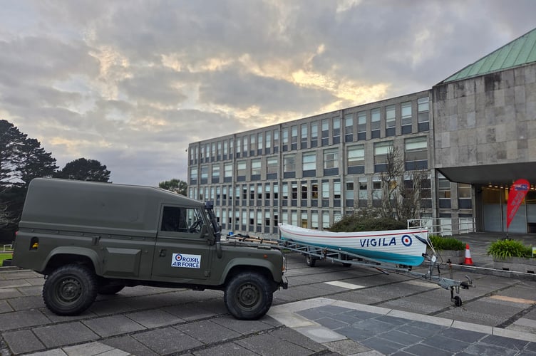 RAF St Mawgan’s rowing gig Vigila was displayed outside the council offices
