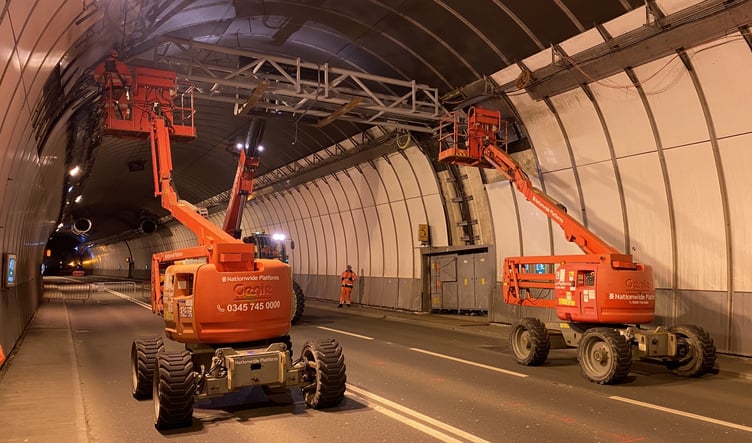 An internal gantry being installed in the western end of the Saltash tunnel (Picture: National Highways)