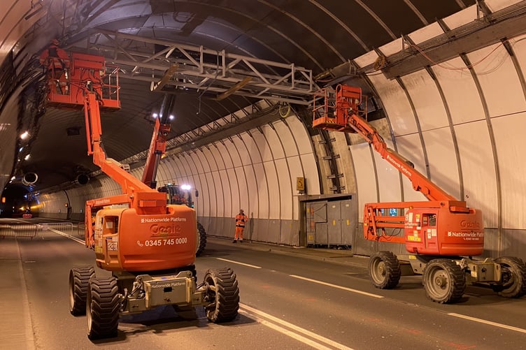 An internal gantry being installed in the western end of the Saltash tunnel (Picture: National Highways)