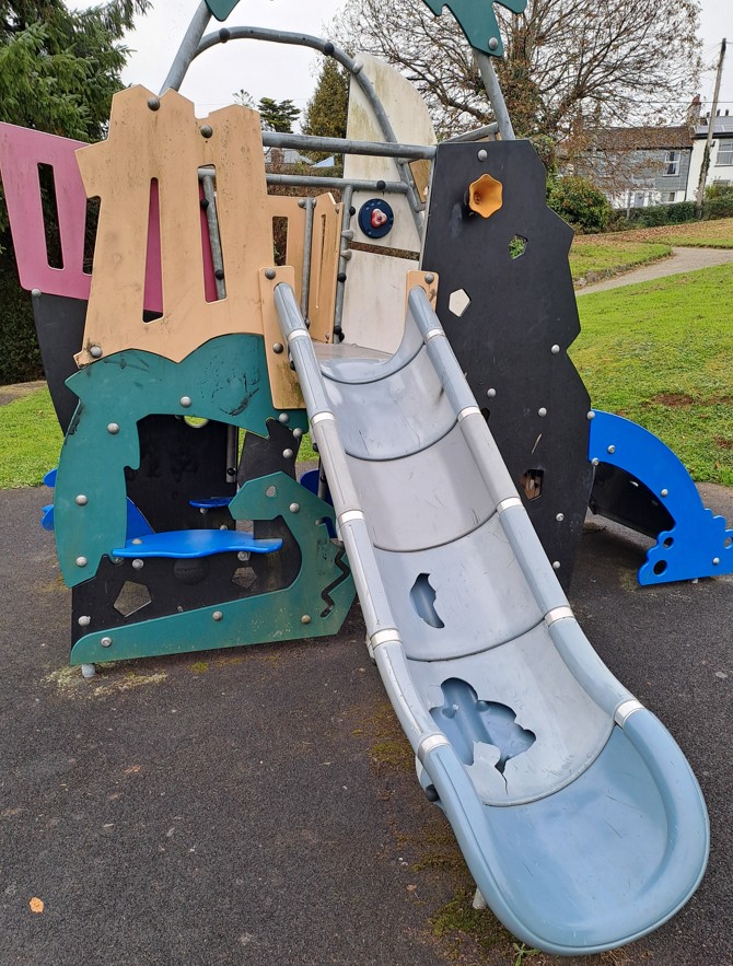 The vandalised play equipment in Thorn Park in Liskeard has meant this slide is out of action (Picture: Liskeard Town Council)