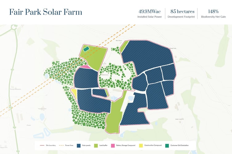 A plan showing the extent of the Fairpark solar park.