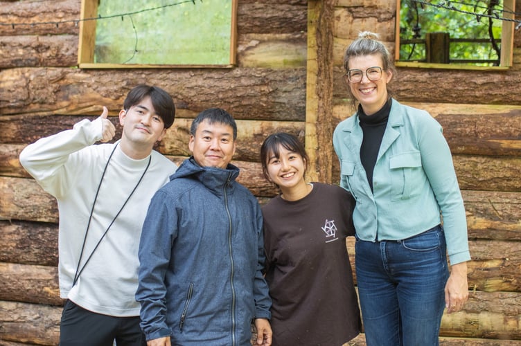 (L-R) Motoshige Sumii, Akihiro Mashimo, Yoshika Yakabe,and  Alice McCabe at Trebah Garden, near Falmouth.Japanese artists travelled to the UK to work with bamboo that grows in a unique Cornish micro-climate. Experts in 'takezaiku' ventured thousands of miles to demonstrate their skills in a plantation at Trebah Garden, near Falmouth.The centuries-old Japanese art translates to "bamboo craft" in English.Over the last 10 years, Trebah Gardens has started to produce some of the largest bamboo canes n the UK because of its unique micro-climate.The 190-year-old sub-tropical garden contains the ideal conditions for growing bamboo, tree ferns, palm trees and magnolias throughout its 26-acre valley.
