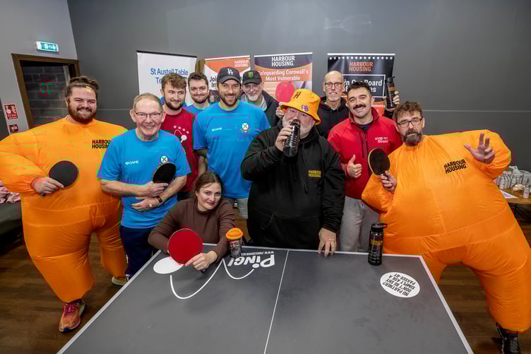 Members of Harbour Housing, St Austell Table Tennis Club and Snap Fitness after the 24-hour table tennis marathon.