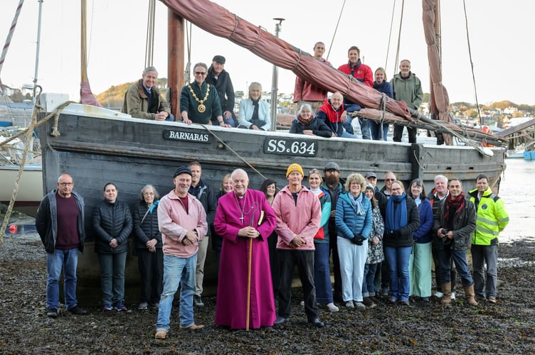 Bishop David after blessing Barnabas with the Cornish Maritime Trust community
