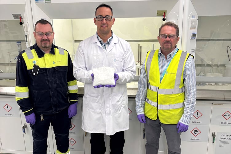 David Moseley, laboratory manager Martin Dunn and Trelavour Lithium Project general manager Peter Morse. (Picture: Cornish Lithium)