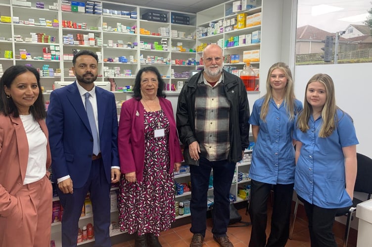 Town councillors Andrea Lanxon and Jeremy Preece helped celebrate the opening of the Randhawa Pharmacy in St Austell.