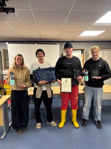 (L to R) Rookie of the year Olive Varlet, senior of the year Harry Reed, lifeguard of the year Olly Malkin and most improved Oshi Baker