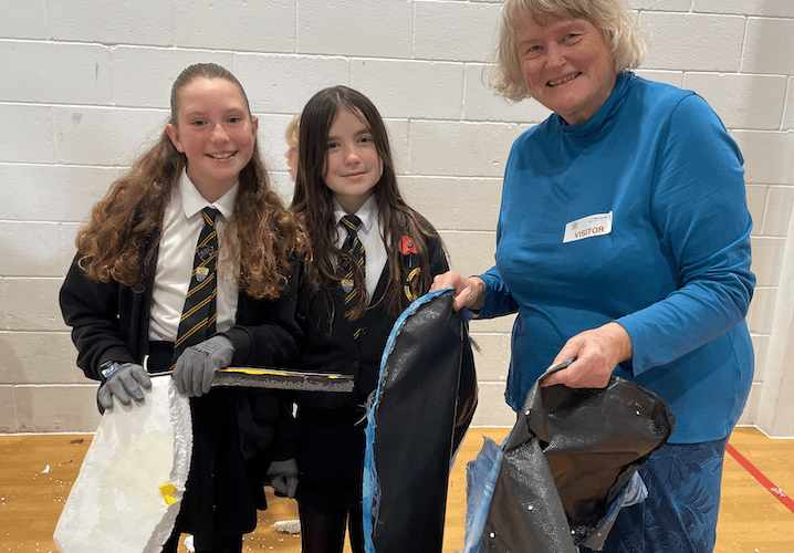 Cllr Joanna Kenny helped pupils recycle the bodyboards (Picture: Warren Wilkins)