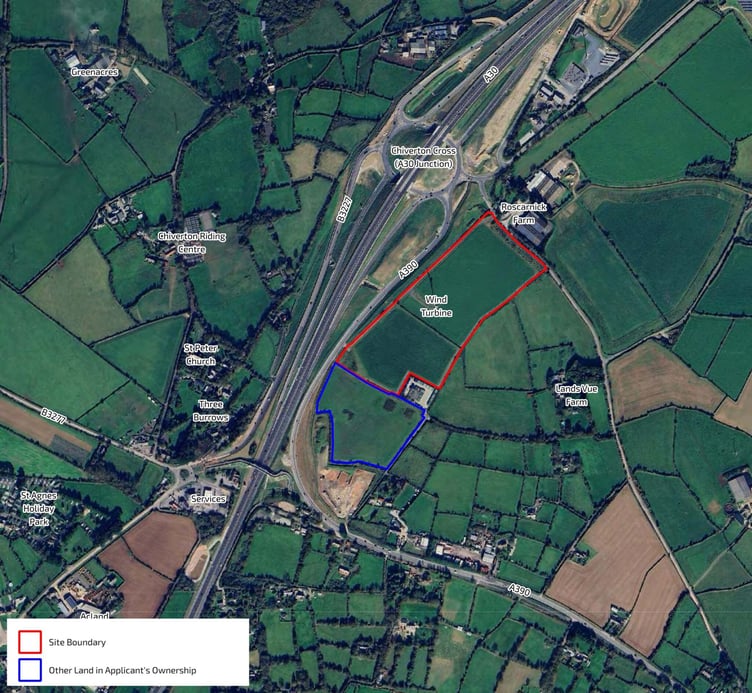 The site of the proposed new warehouse is marked in red