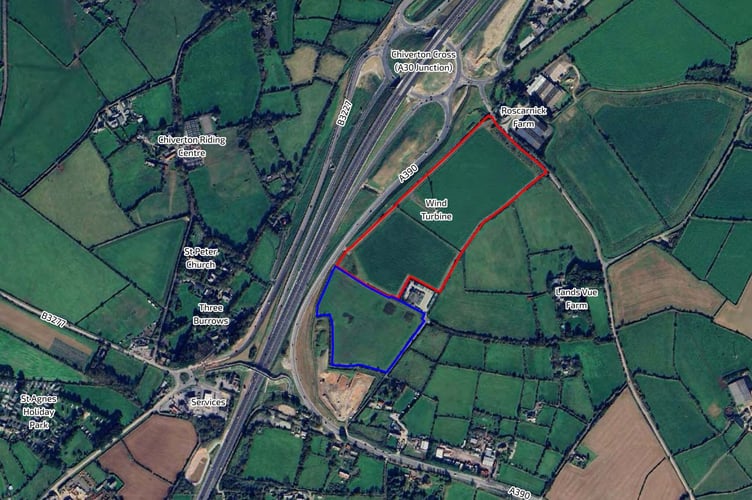 The site of the proposed new warehouse is marked in red