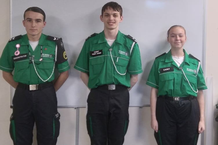 Pictured are Billy Eglinton, Lord Lieutenant’s Cadet of the Year 2026, Oscar Hunt, County Cadet of the Year 2026, Jade Whorlow, County Cadet of the Year 2025. (Picture: SJA C&IoS)
