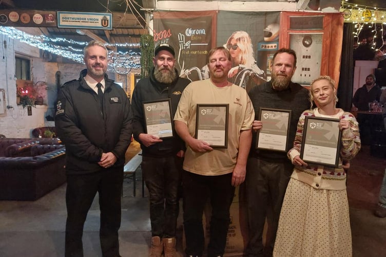 (L-R) Inspector Johnson, Gillan Pope from Project Eighty Three, Chris Hancock from The Sailors and Stacey Chapman from the Walkabout (Picture: Warren Wilkins) 