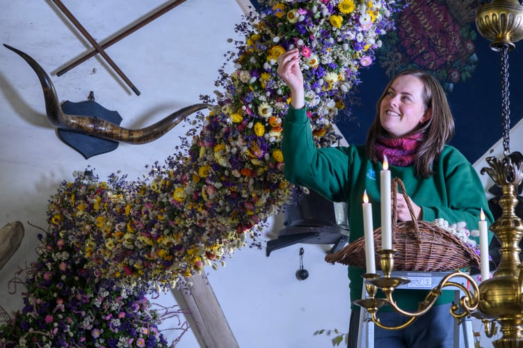Record-breaking year for Cotehele's famous Christmas Garland
38,000 dried flowers grown, harvested and hand-placed at the National Trust estate in Cornwall
Cotehele celebrates its biggest ever garland, created from 38,000 home-grown flowers
deal growing conditions made 2025 a bumper year for key blooms including paper daisies, bunny tails and statice
Visitors can see the full 60ft garland in the Great Hall daily from Saturday, 22nd November - Monday, 5th January (closed 25th - 26th December), 10.30am - 4pm
Cotehele's celebrated Christmas Garland has reached record heights this year, as gardeners announce a remarkable 38,000 flowers grown, picked, stripped, dried and prepared on site for the 2025 display.
Thanks to a near-perfect spring and summer - with a balanced mix of sunshine, warmth and timely rainfall - the garden team enjoyed one of their most successful growing seasons in decades