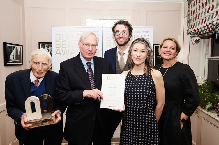 Lord Rees of Ludlow, HRH The Duke of Gloucester (Patron of the Royal Fine Art Commission Trust), Oliver Sadler (Associate Director, Stonewood Design, architects), Claire Corbett (Marketing and Communications Manager, Story of Emily) and Nicola du Pisanie (Director, Stonewood Design).