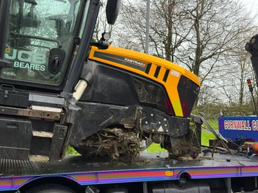 The damaged JCB-tractor was-loaded onto a trailer following the accident (Picture-Adrian-Jasper)