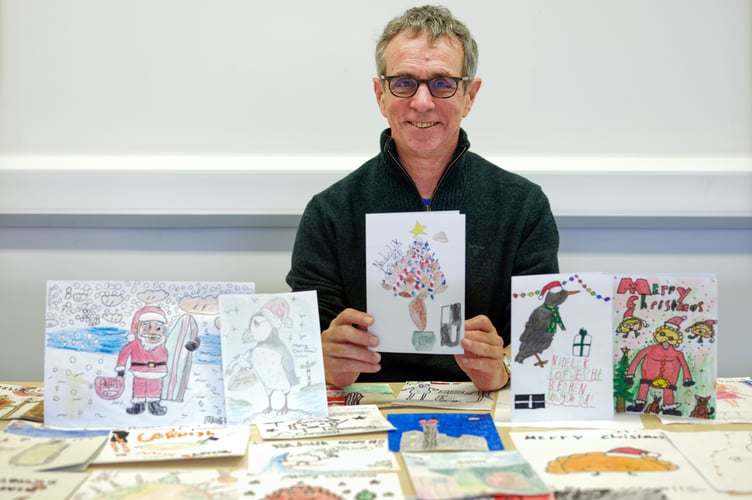Mayor of Penzance Stephen Reynolds chose Karson Hearley's design as the winner of his Christmas Card Competition. Photo by Penzance Council