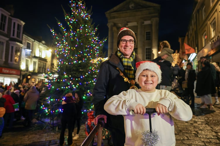 9-year-old Karson Hearley switches on the Christmas lights in Penzance on Saturday 29 November. Photo by Penzance Council