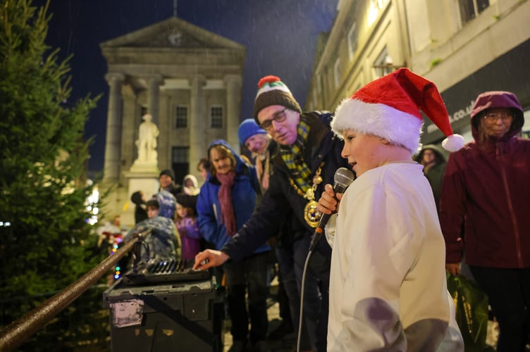 9-year-old Karson Hearley switches on the Christmas lights in Penzance on Saturday 29 November. Photo by Penzance Council