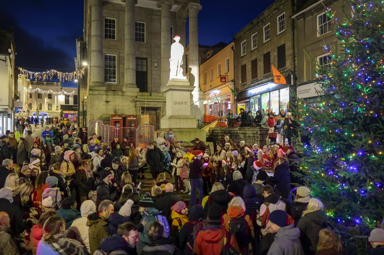 9-year-old Karson Hearley switches on the Christmas lights in Penzance on Saturday 29 November. Photo by Penzance Council