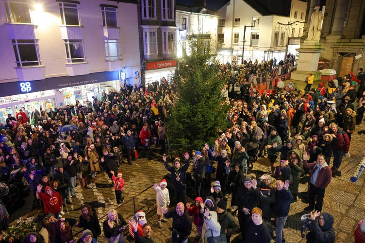 9-year-old Karson Hearley switches on the Christmas lights in Penzance on Saturday 29 November. Photo by Penzance Council