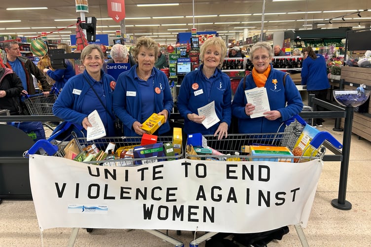Joint president Diane Walker, Libby Moore, joint president Kay Turner and Catherine Hannaford with donated items.
