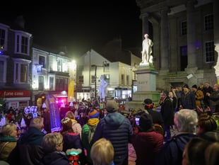 Town sings Happy Birthday to beloved statue at Penzance lantern parade
