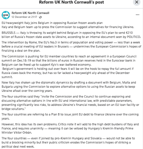 The Reform UK in North Cornwall post