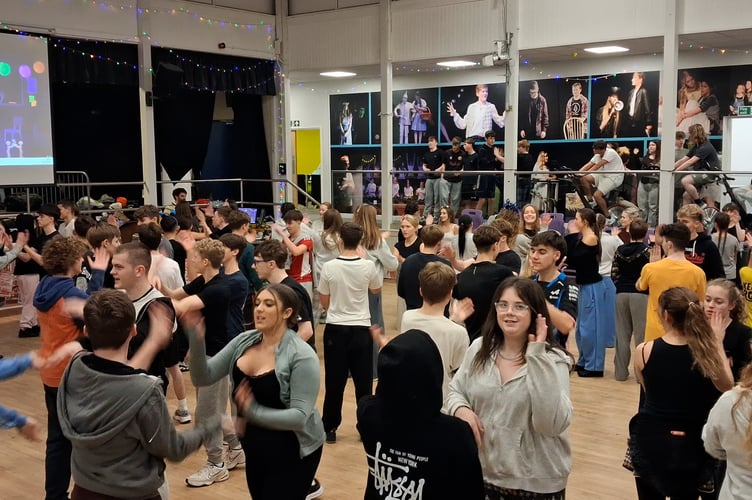 Year 11 students dancing at Penrice Academy in St Austell during the 24-hour challenge.