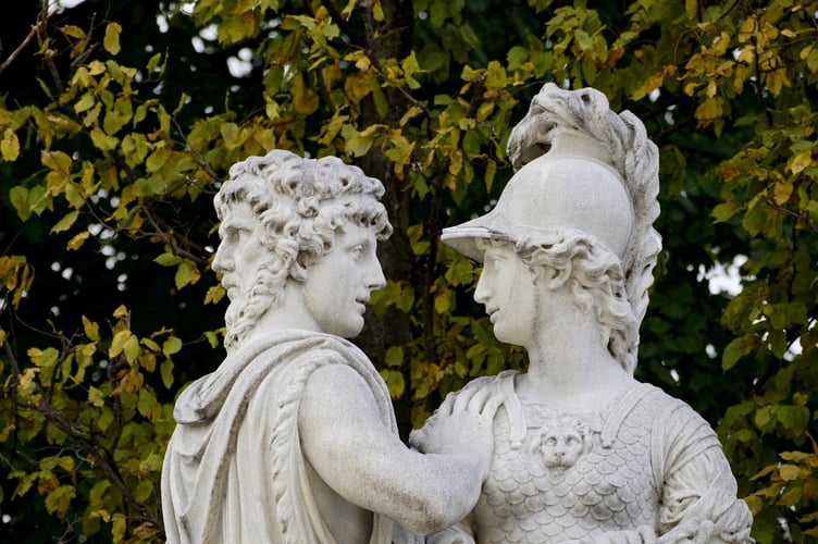Janus (left), Roman god of beginnings, with Bellona, Roman god of war