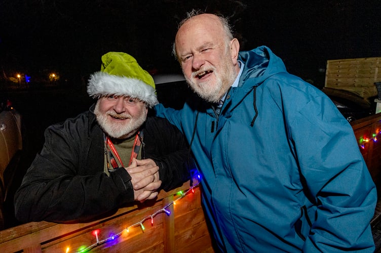 Harbour Housing Operations Director Malcolm Putko (green Santa hat) with Harbour chaplain the Rev Stephen Williams.