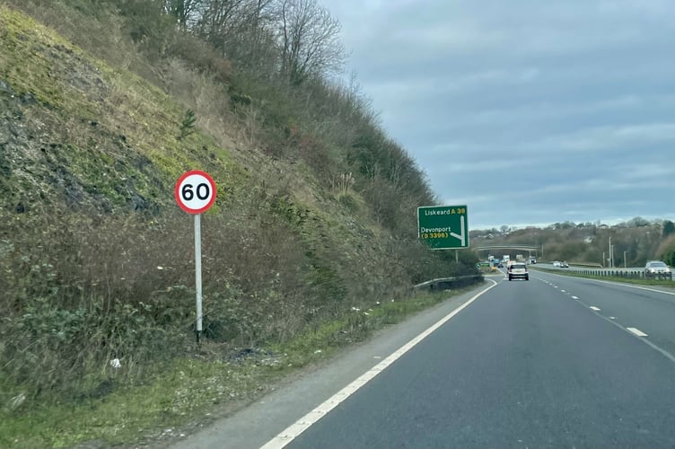 Drivers using the A38 from Marsh Mills to the Tamar Bridge Plymouth are being urged to slow down and adjust to the new 60mph limit