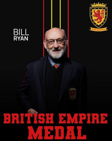 Saltash RFC president Bill Ryan has been awarded a British Empire Medal in the King's New Year's Honours List