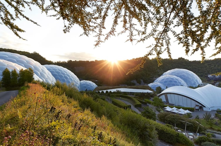 The sun rises over the spectacular Eden Project in Cornwall